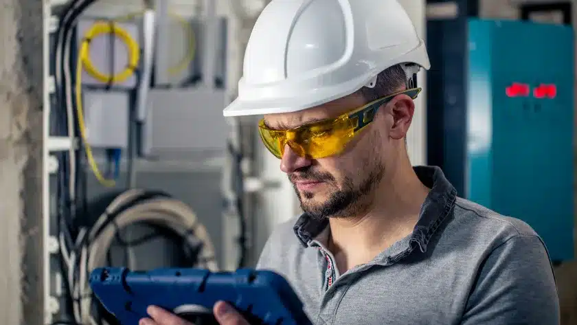 o-que-e-o-metodo-fmea-homem-de-capacete-no-chao-de-fabrica-com-tablet-na-mao