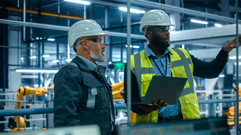 gestor mostrando a operação industrial para colaborador