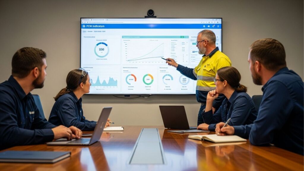 A terceira imagem retrata uma reunião de equipe onde um líder está explicando a análise de dados em uma tela grande, demonstrando como as equipes estão utilizando dados e métricas em tempo real para embasar suas decisões.